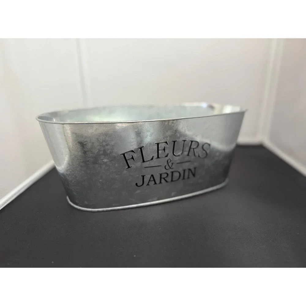 Metal Planter Fleurs &‎ Jardin Galvanized Oval Flower Pot Farmhouse Decor